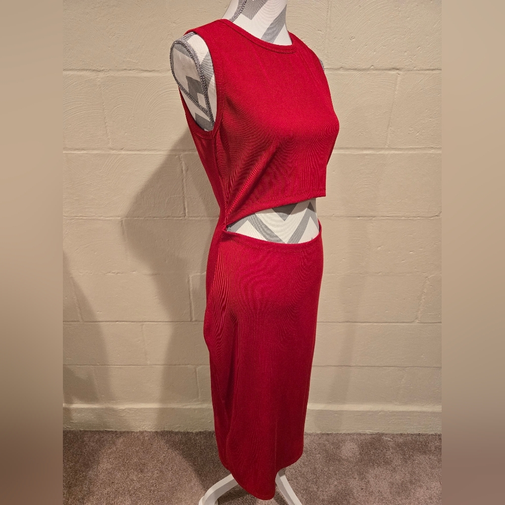 PrettyGarden Dress Womens Large Midi Red Bodycon Dress Sleeveless Knit Cutout. - Picture 5 of 11